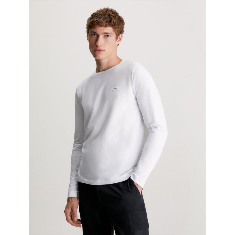 CALVIN KLEIN - Camiseta blanca slim manga larga Calvin Klein