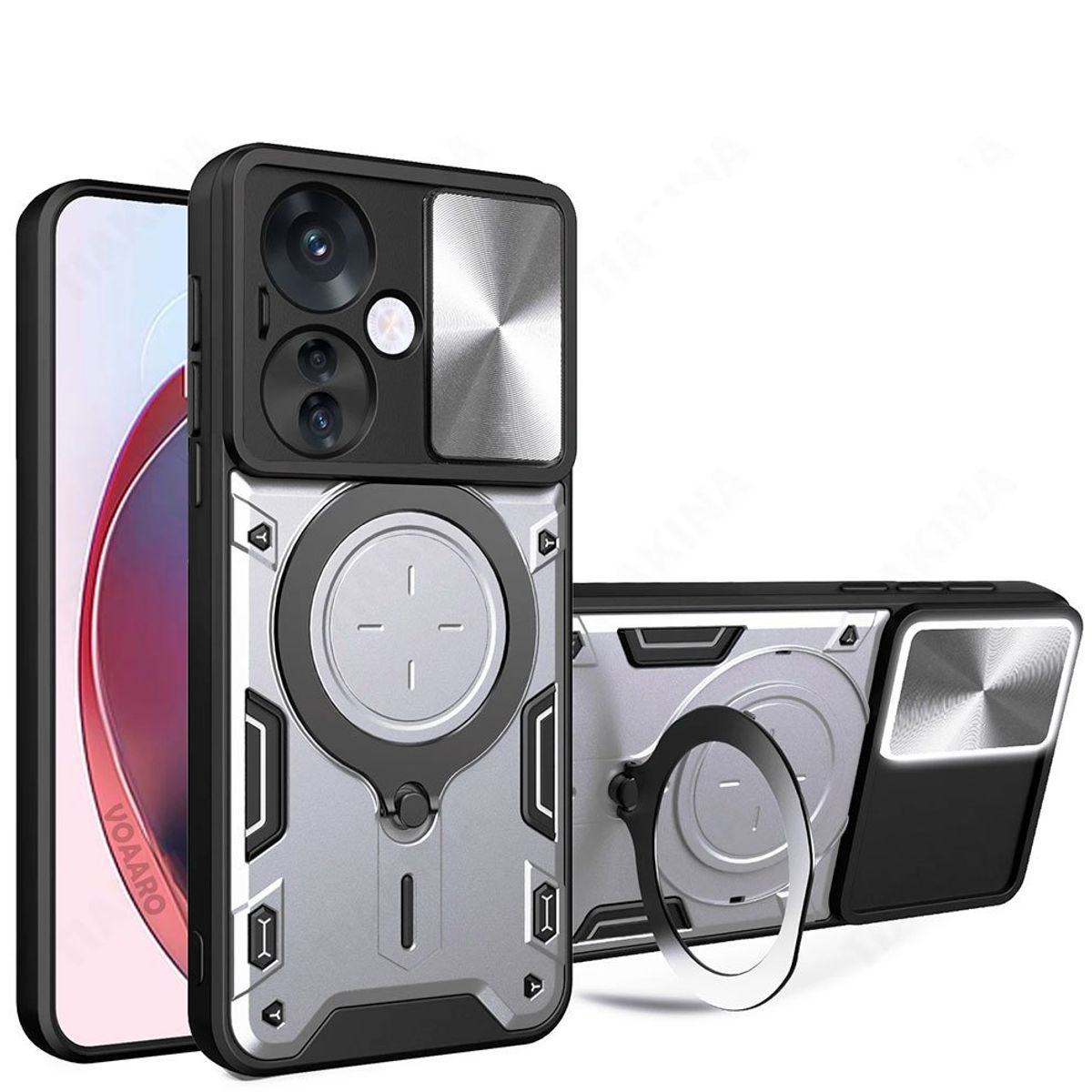 GENERICO - Estuche Proteccion Camara Con Soporte para Oppo Reno 11F Gris