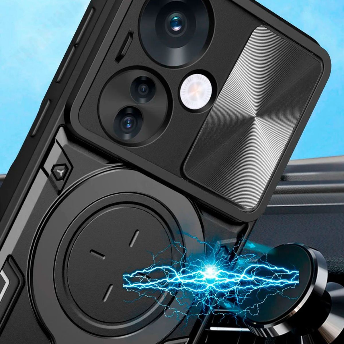 GENERICO - Estuche Proteccion Camara Con Soporte para Oppo Reno 11F Gris