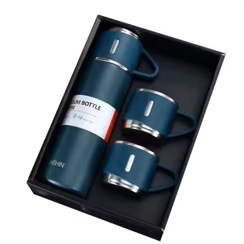 GENERICO - Set De Termo 500ml Con 3 Tazas - Azul
