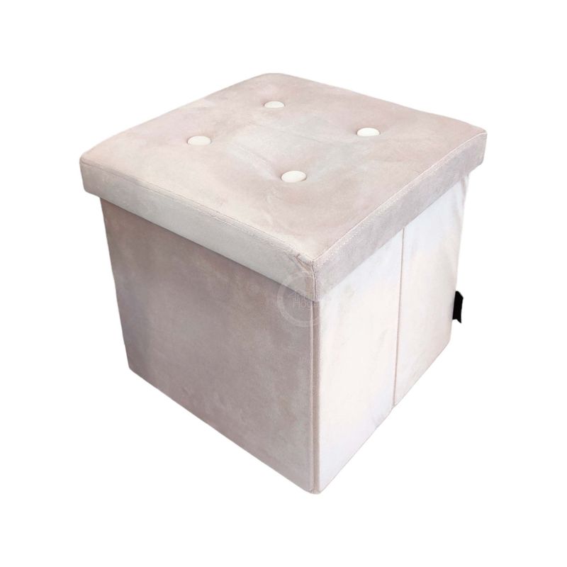 INDUHOGAR - Puff baul cuadrado totalmente plegable organizador color rosa