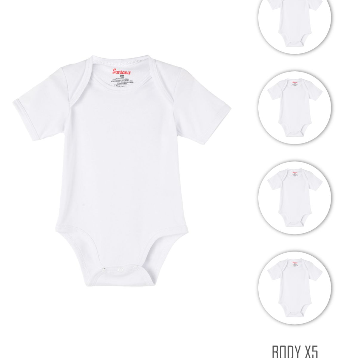 SANTANA - Combo X5 Body Bebé Manga Corta Blanco