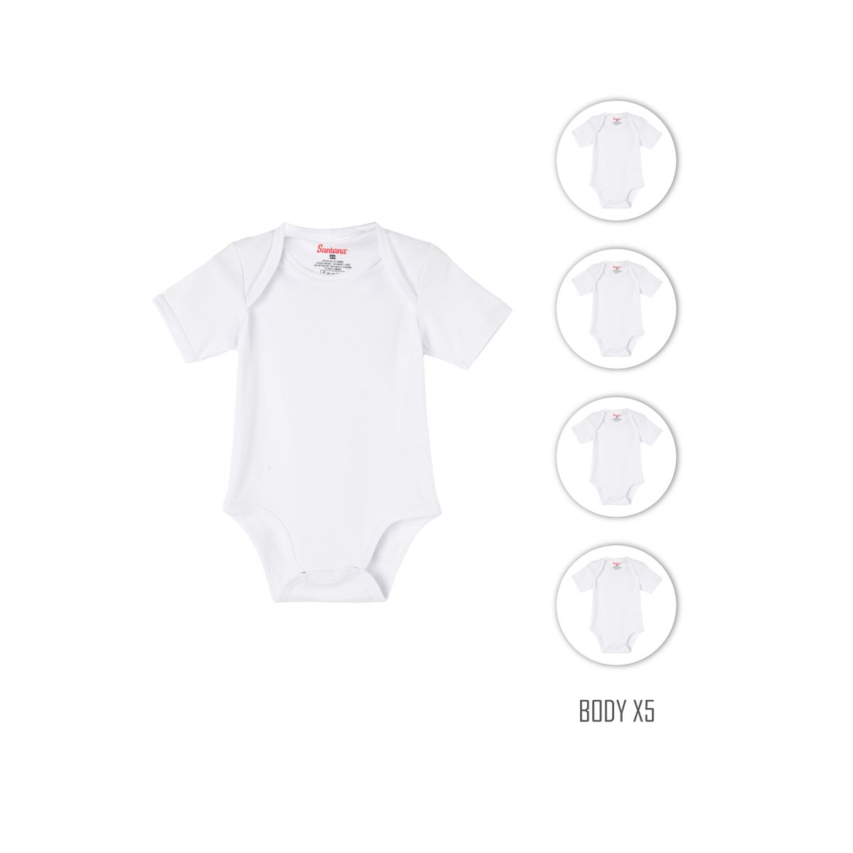 SANTANA - Combo X5 Body Bebé Manga Corta Blanco