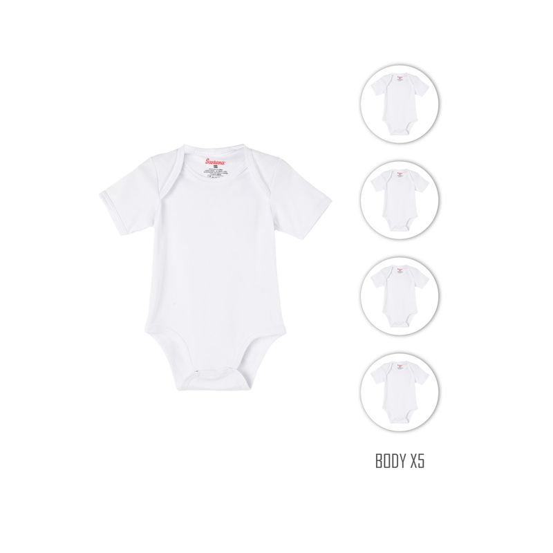 SANTANA - Combo X5 Body Bebé Manga Corta Blanco