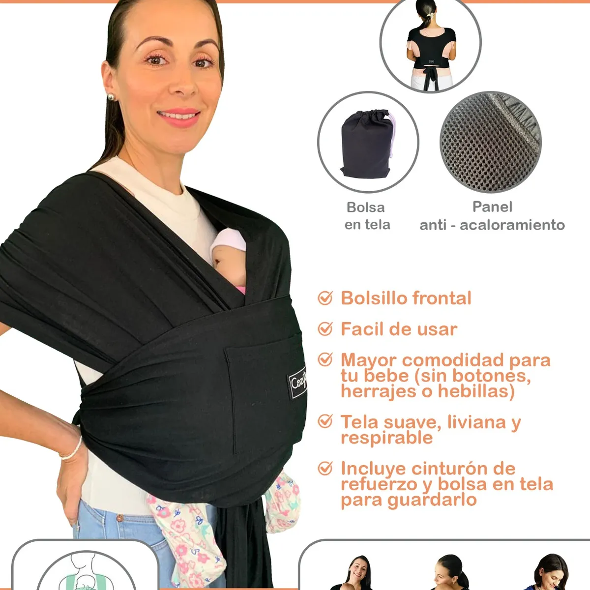 COZYTOS - Fular y porta bebe AJUSTABLE PLUS-Carbón- mundo bebe COZYTOS