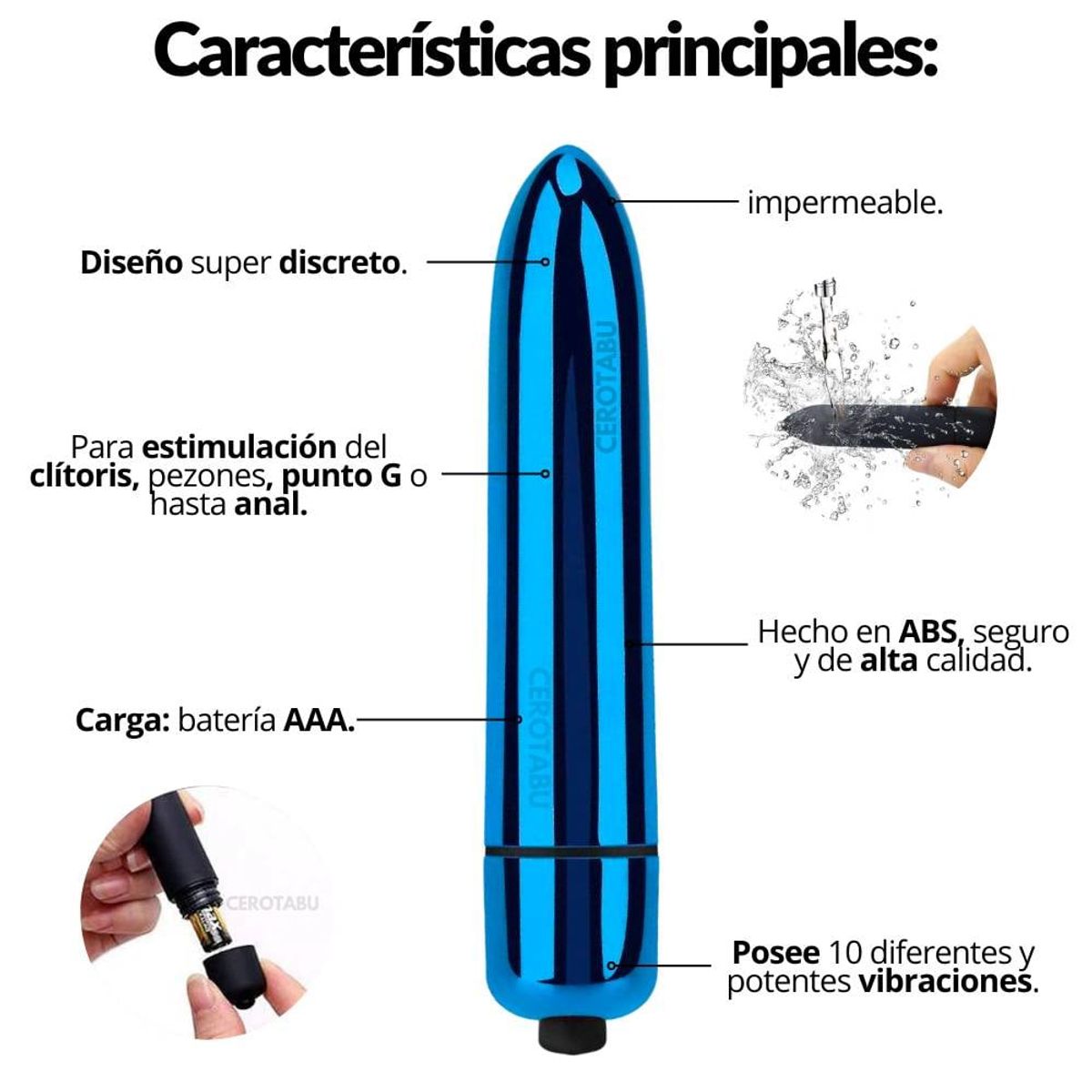 GENERICO - Mini Bala Vibradora Consolador Vibrador Punto G Clítoris Azul