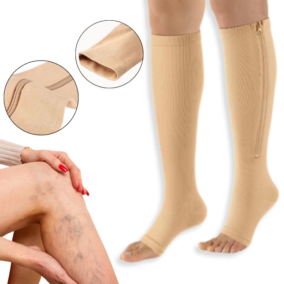 GENERAL - Medias De Compresión Vena Várice E Hinchazón Con Cremallera LXL Beige