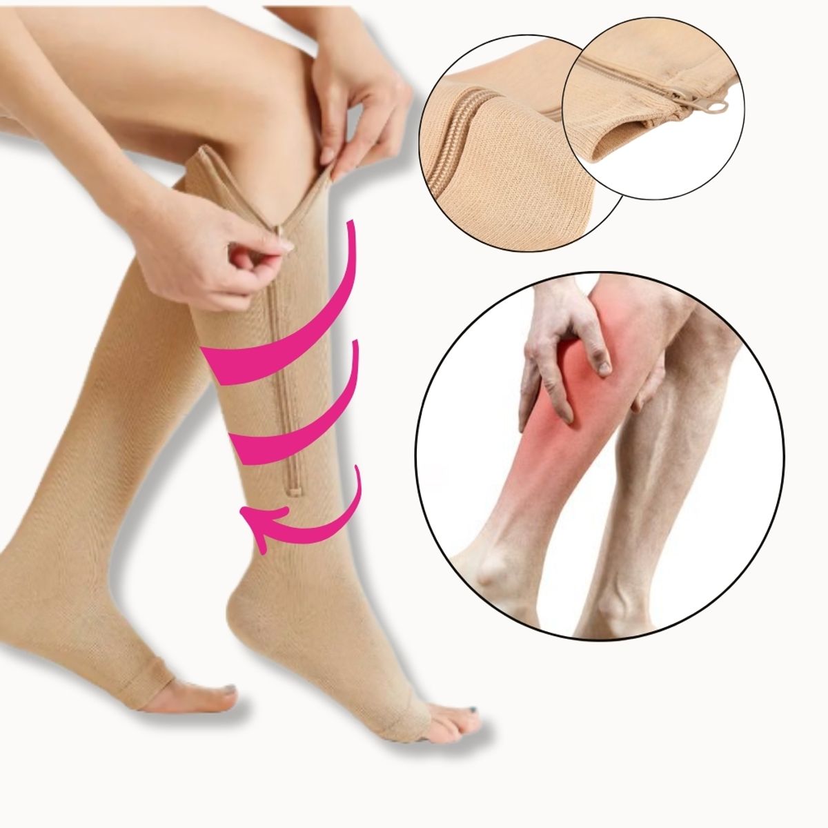 GENERAL - Medias De Compresión Vena Várice E Hinchazón Con Cremallera SM Beige