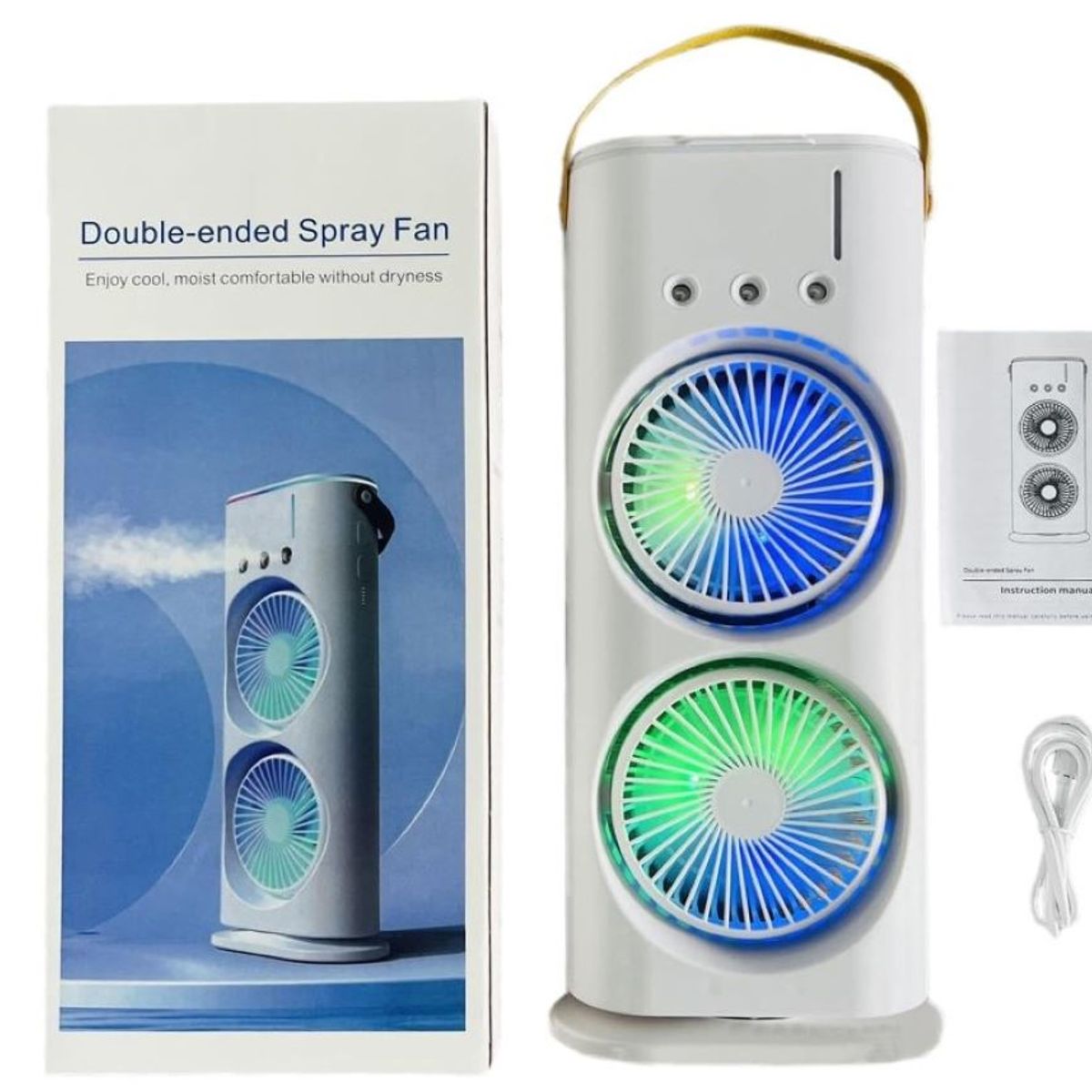 GENERICO - Ventilador Doble Cabezal Portatil Recargable  Humidificador Luces