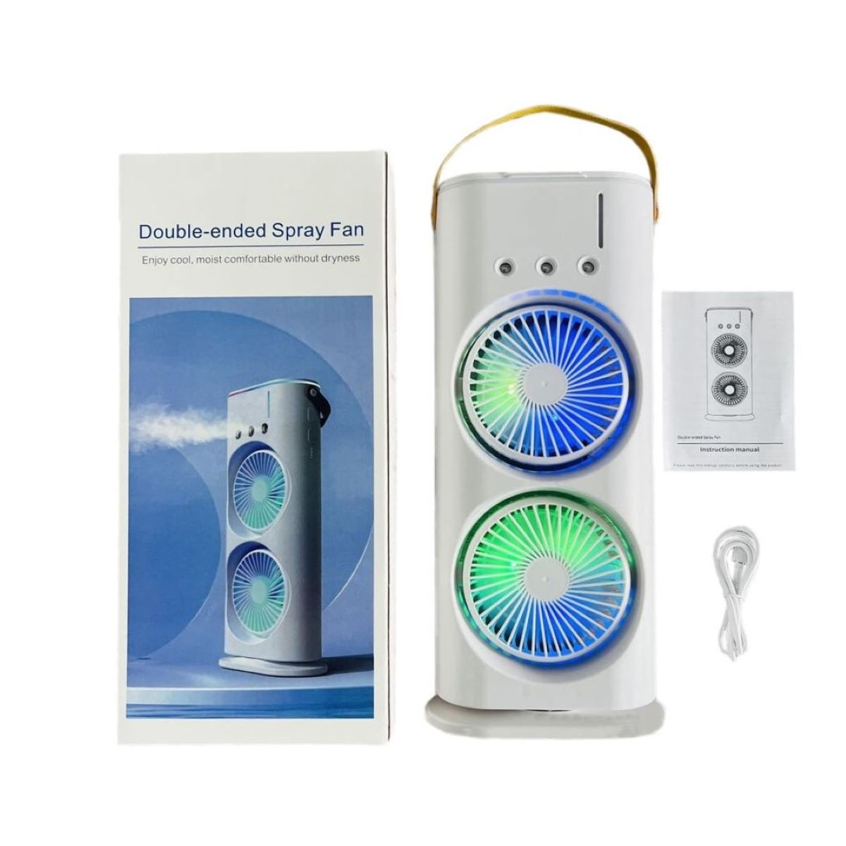 GENERICO - Ventilador Doble Cabezal Portatil Recargable  Humidificador Luces