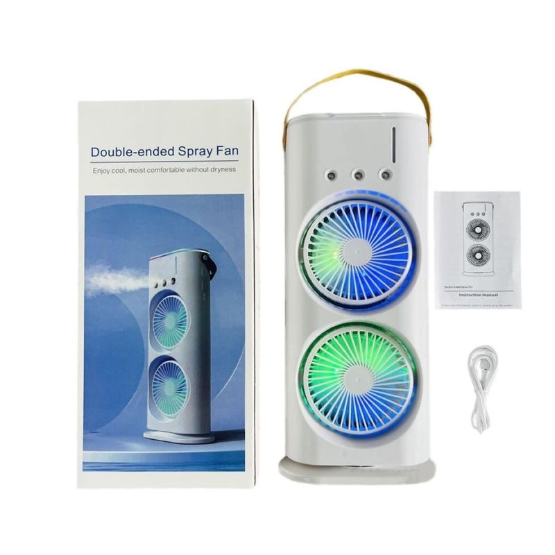 GENERICO - Ventilador Doble Cabezal Portatil Recargable  Humidificador Luces