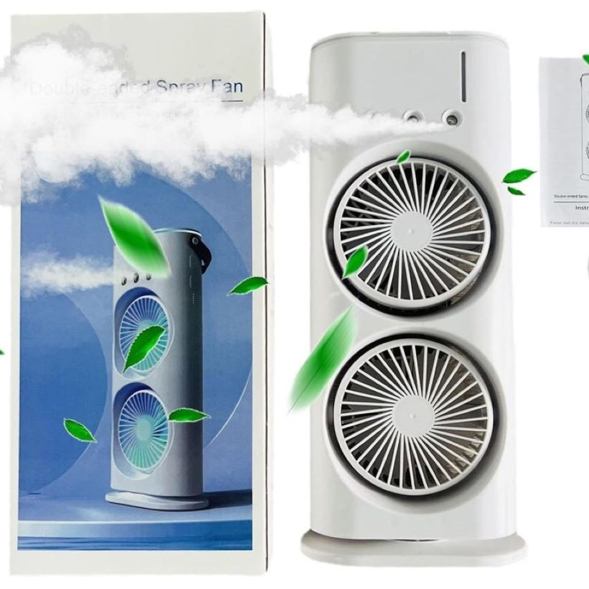 GENERICO - Ventilador Doble Cabezal Portatil Recargable  Humidificador Luces