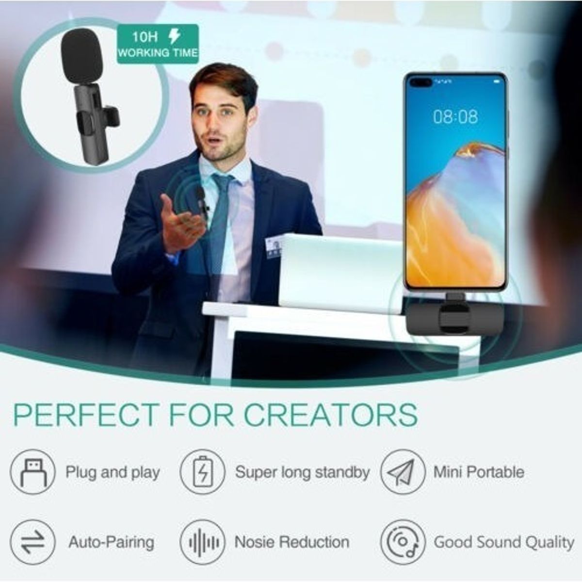 GENERICO - Microfono Inalambrico Para Telefono Tipo C Android De Solapa