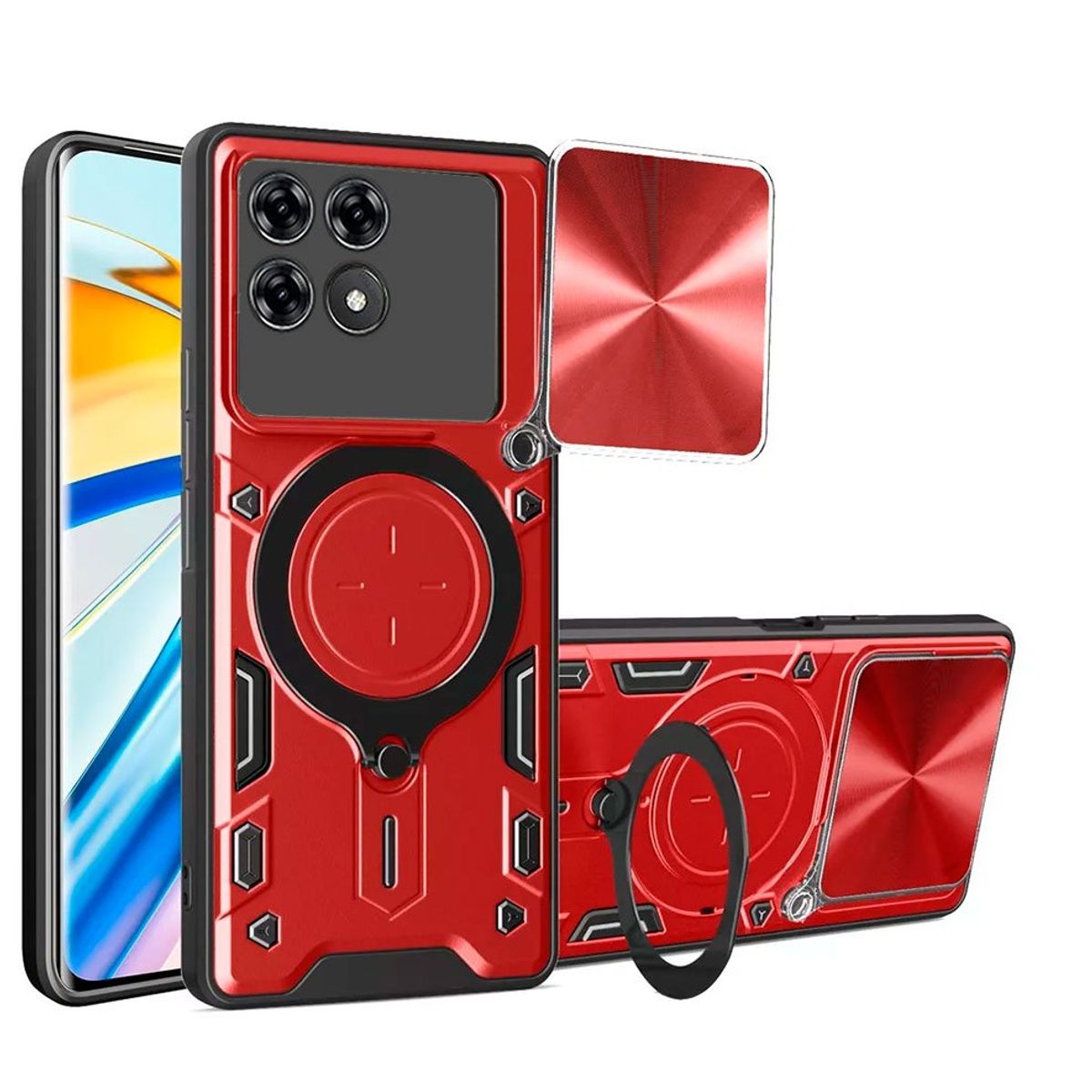 GENERICO - Estuche Proteccion Camara Con Soporte Para Xiaomi Poco F6 Pro Rojo