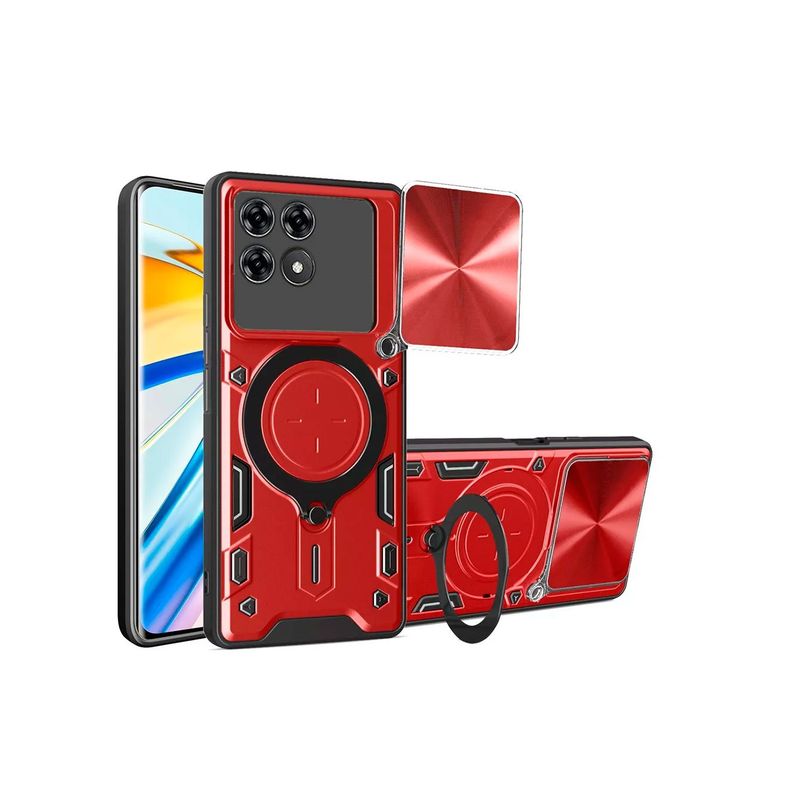 GENERICO - Estuche Proteccion Camara Con Soporte Para Xiaomi Poco F6 Pro Rojo