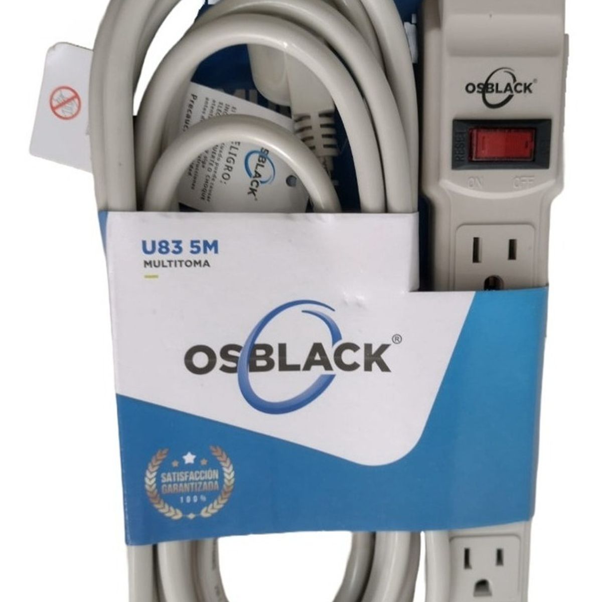 OSBLACK - Toma Corriente Extensión 5m Conector Multiple X6 Blanco