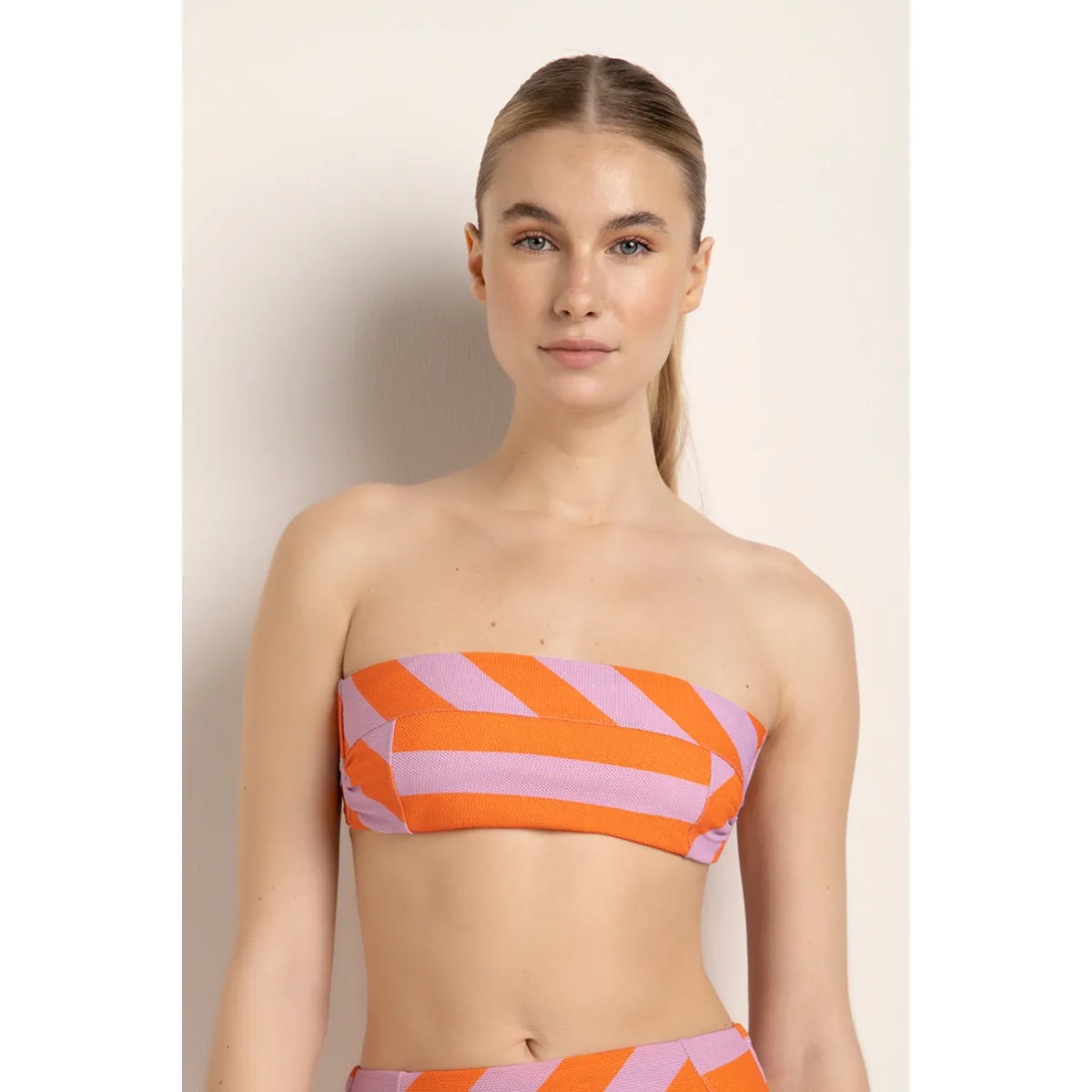 TOUCHE BALNEAIRE - Top strapless en lycra con textura e hilos lurex