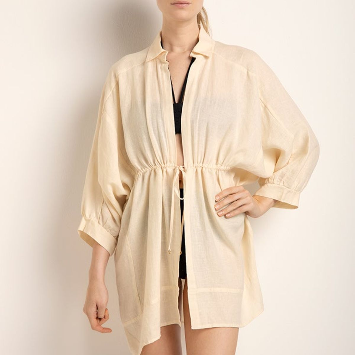 TOUCHE BALNEAIRE - Cover up corto abierto con cuello tiras ajustables