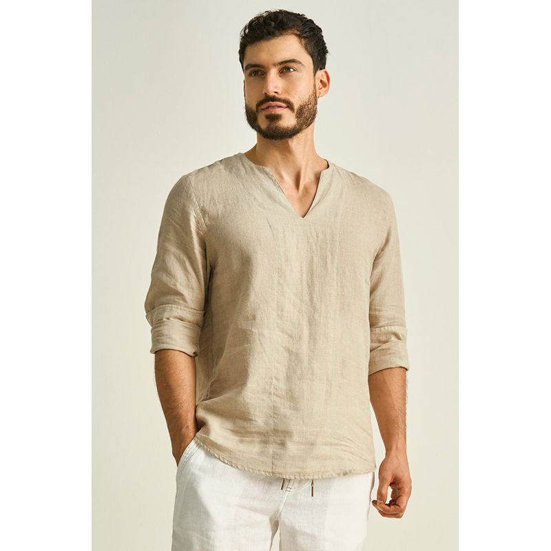 ILOT - CAMISA EN LINO MANGA LARGA Y CUELLO V  SH73041S PARA HOMBRE_.