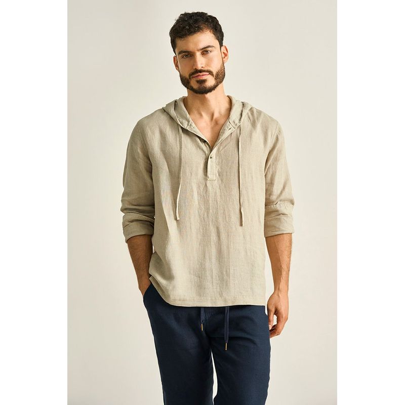 ILOT - CAMIBUSO EN LINO CON CAPUCHA SILUETA CLÁSICA SH72041S PARA HOMBRE_.