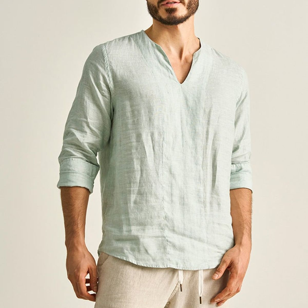 ILOT - CAMISA EN LINO MANGA LARGA CUELLO V SH78041S PARA HOMBRE
