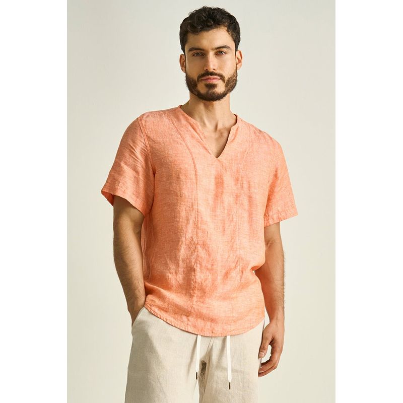 ILOT - CAMISA EN LINO MANGA CORTA Y CUELLO V  SH80041S PARA HOMBRE_.