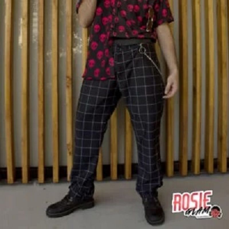 ROSIEGLAM - Pantalón Negro Cuadros