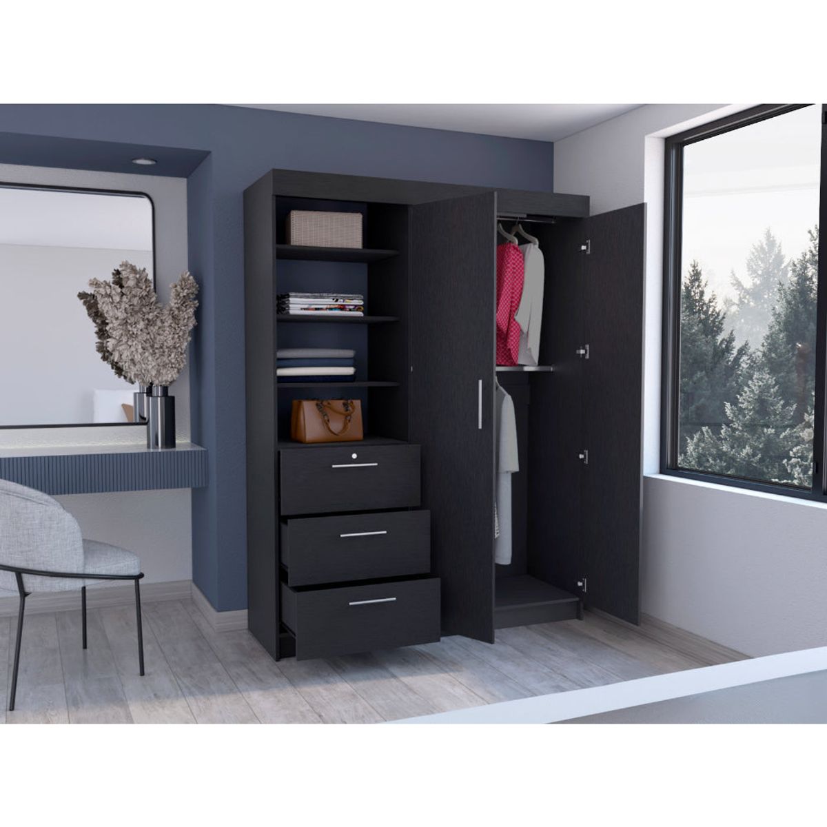 RTA DESIGN - Closet Pekín,Wengue, Dos Puertas  y Tres Cajones Organizadores ZF