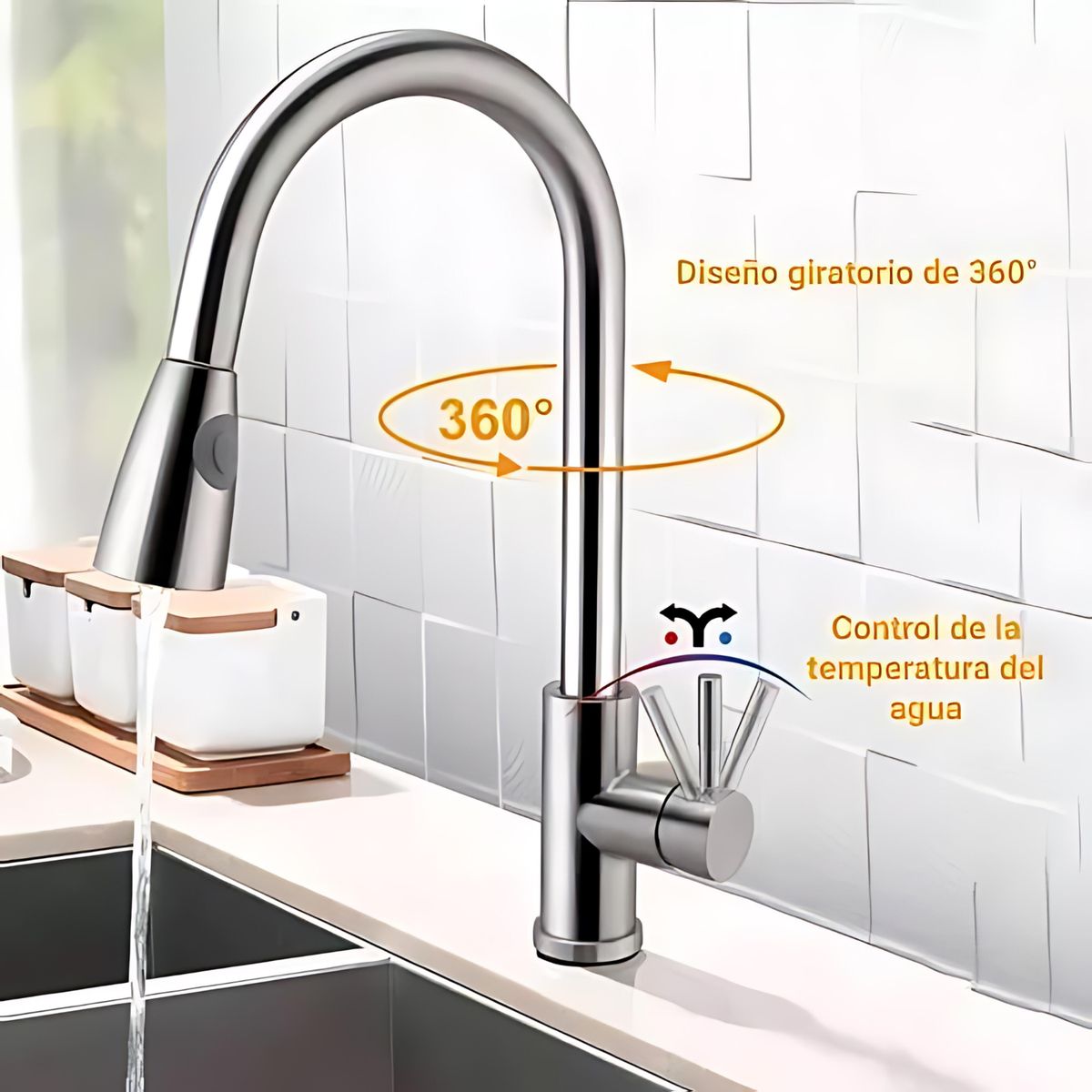 GENERICO - Grifería Monocontrol Lavaplatos Angora Extensible Satín