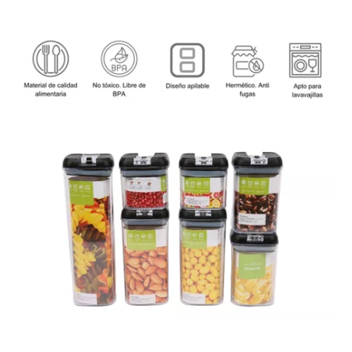 AFM - Organizador Frasco Hermético Cocina Tupper Recipiente Set X7