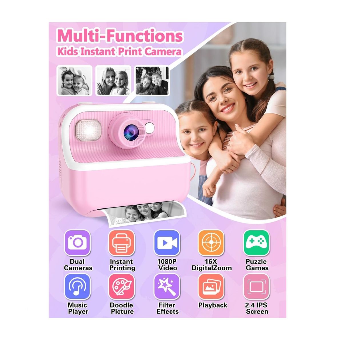 GENERAL - Camara De Impresión M8 Instantanea Niños Doble  Rosa