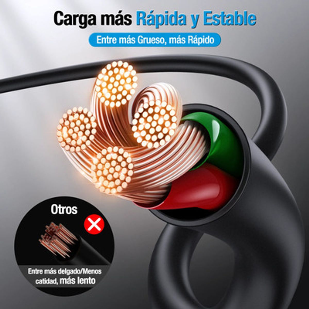 1 HORA - Cable V8 Micro Usb 1hora Carga Rápida 21a Uso Rudo Cab236 Color Negro