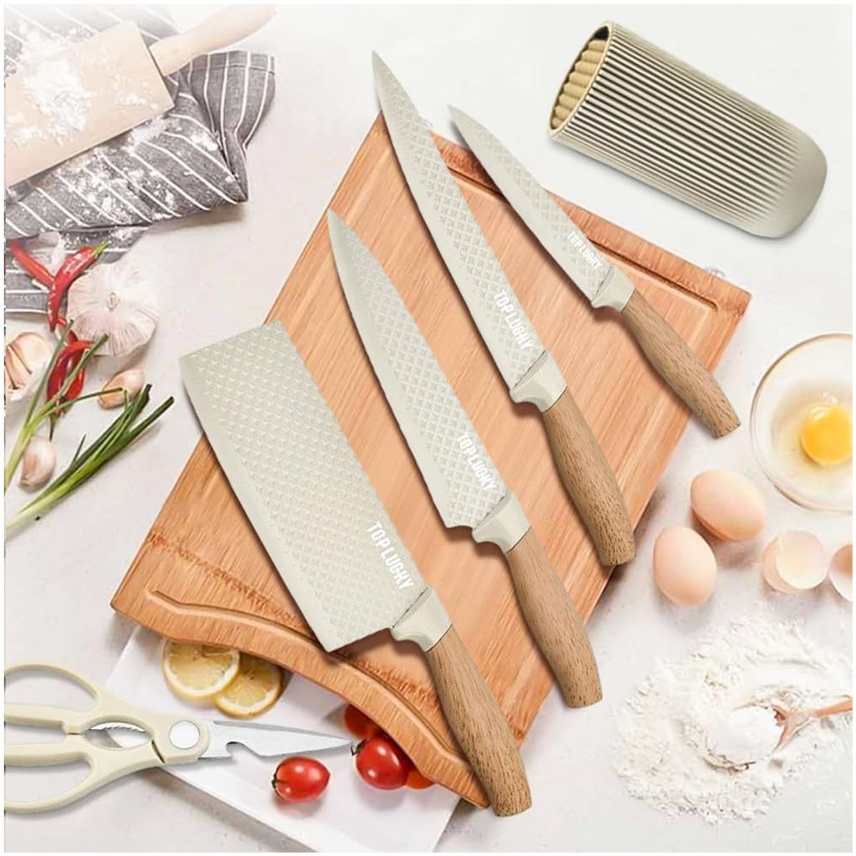 ONE PIXEL - Juego De Cuchillos 6 Piezas Minimalista Beige Madera