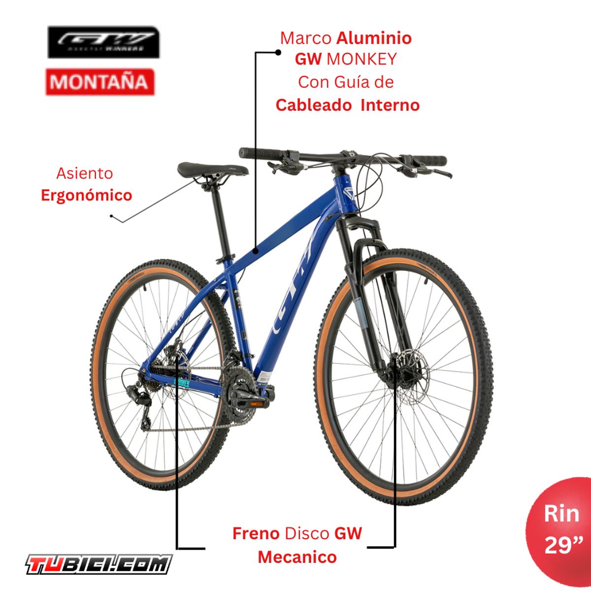 GW - BICICLETA GW MONKEY RIN 29 7 VEL ALUMINIO TALLA M