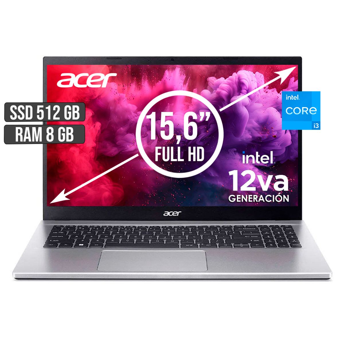 ACER - PORTATIL ACER INTEL CORE I3-1215U SSD 512GB RAM 8GB LED 15 FULL HD