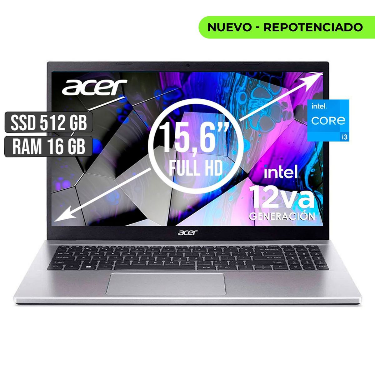 ACER - PORTATIL ACER INTEL CORE I3-1215U SSD 512GB RAM 16GB LED 15,6 FULL HD