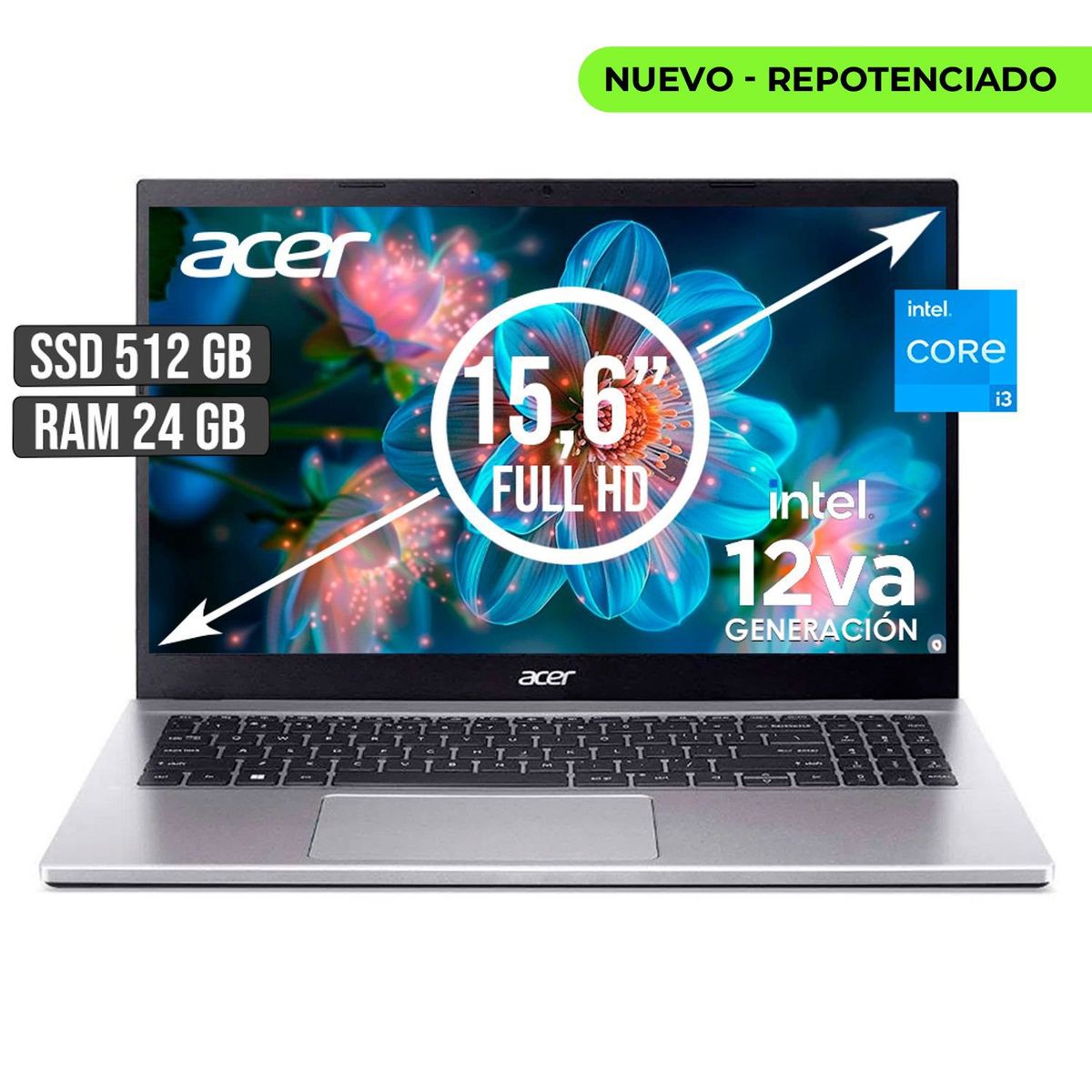 ACER - PORTATIL ACER INTEL CORE I3-1215U SSD 512GB RAM 24GB LED 15,6 FULL HD