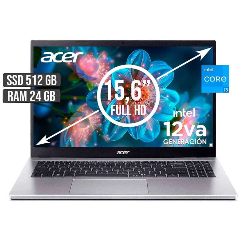 ACER - PORTATIL ACER INTEL CORE I3-1215U SSD 512GB RAM 24GB LED 15,6 FULL HD