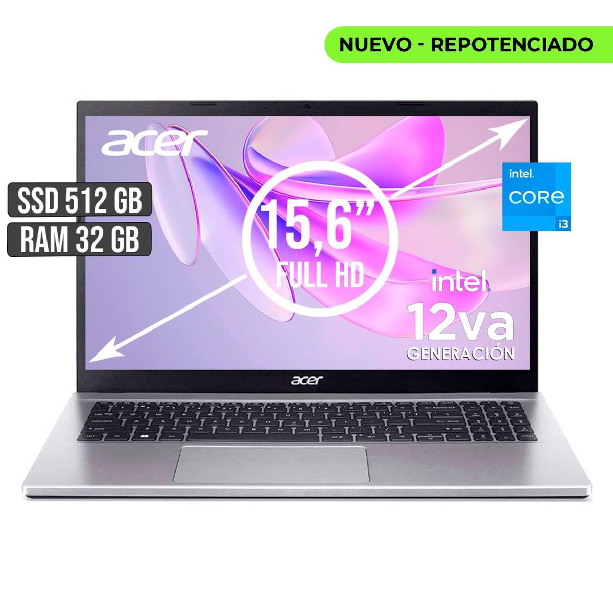ACER - PORTATIL ACER INTEL CORE I3-1215U SSD 512GB RAM 32GB LED 15,6 FULL HD