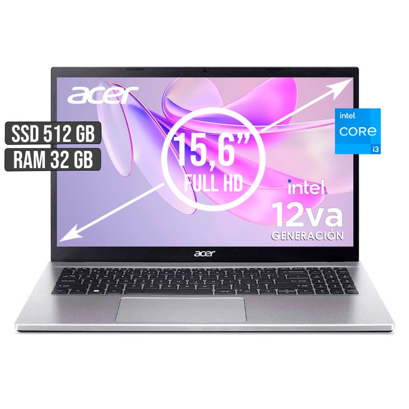 ACER - PORTATIL ACER INTEL CORE I3-1215U SSD 512GB RAM 32GB LED 15,6 FULL HD