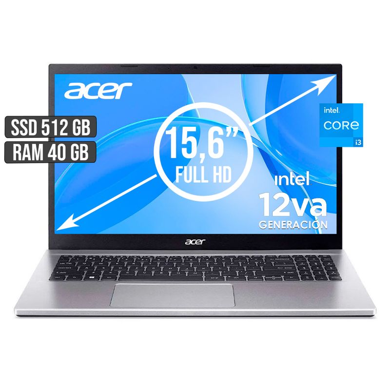 ACER - PORTATIL ACER INTEL CORE I3-1215U SSD 512GB RAM 40GB LED 15,6 FULL HD