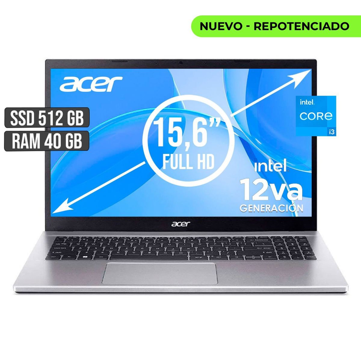 ACER - PORTATIL ACER INTEL CORE I3-1215U SSD 512GB RAM 40GB LED 15,6 FULL HD