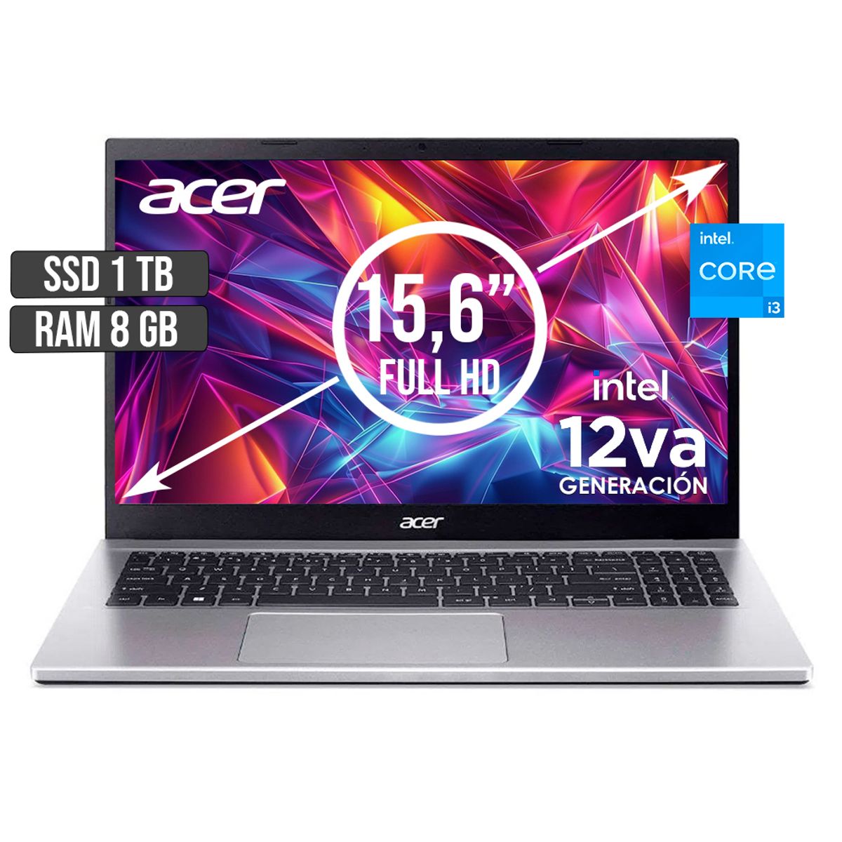 ACER - PORTATIL ACER INTEL CORE I3-1215U SSD 1TB RAM 8GB LED 15,6 FULL HD