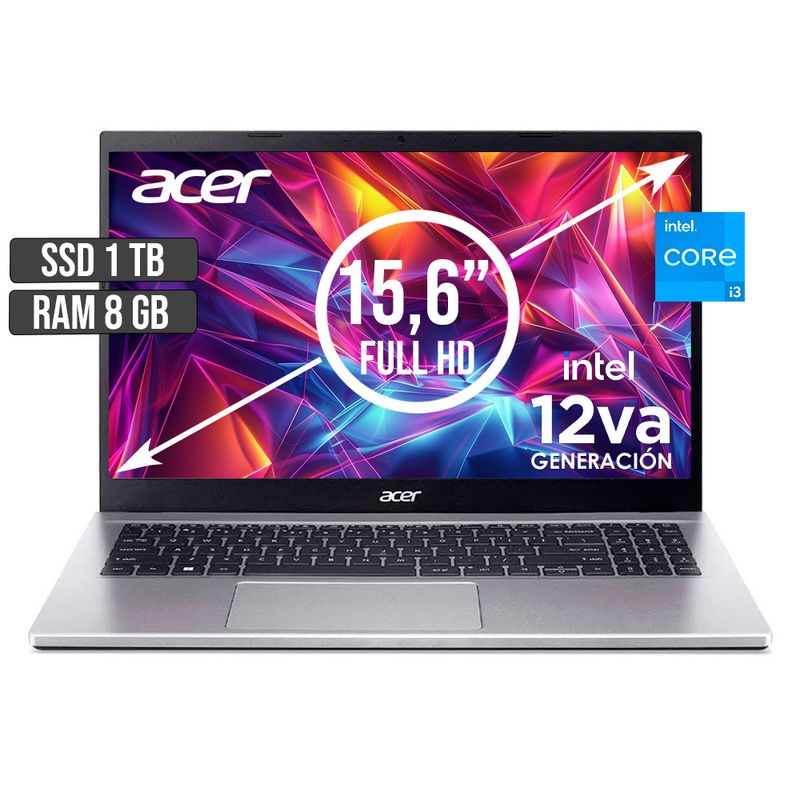 ACER - PORTATIL ACER INTEL CORE I3-1215U SSD 1TB RAM 8GB LED 15,6 FULL HD