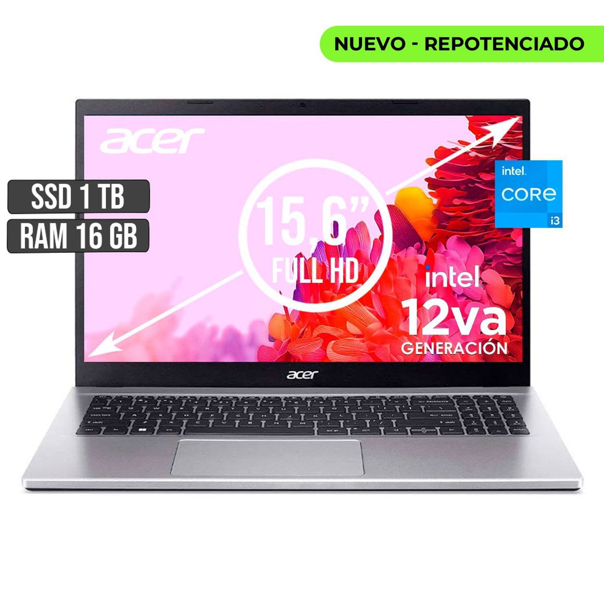 ACER - PORTATIL ACER INTEL CORE I3-1215U SSD 1TB RAM 16GB LED 15,6 FULL HD
