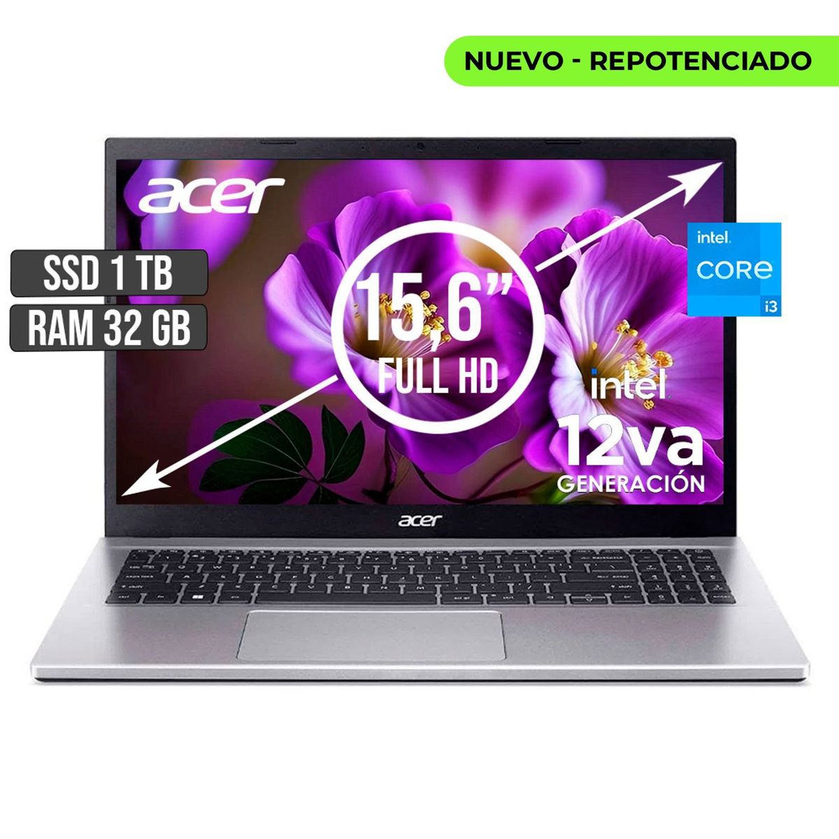 ACER - PORTATIL ACER INTEL CORE I3-1215U SSD 1TB RAM 32GB LED 15,6 FULL HD