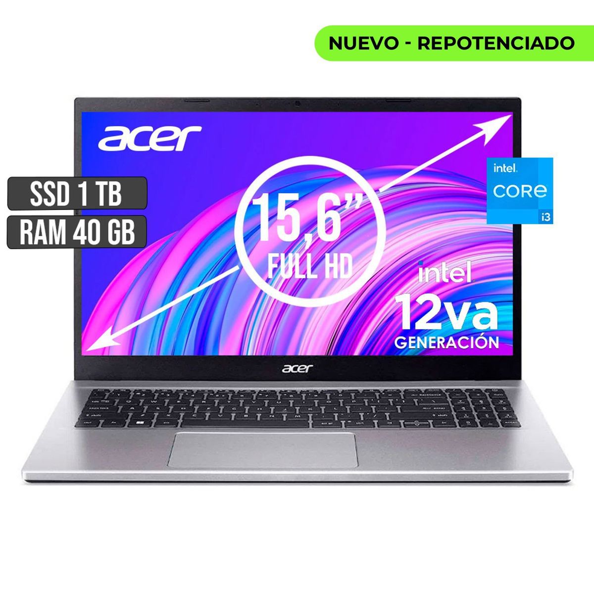 ACER - PORTATIL ACER INTEL CORE I3-1215U SSD 1TB RAM 40GB LED 15,6 FULL HD