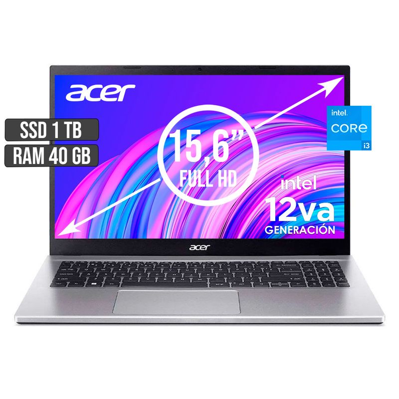 ACER - PORTATIL ACER INTEL CORE I3-1215U SSD 1TB RAM 40GB LED 15,6 FULL HD