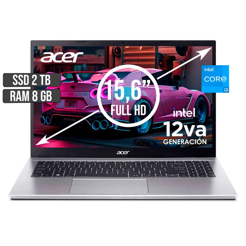 ACER - PORTATIL ACER INTEL CORE I3-1215U SSD 2TB RAM 8GB LED 15,6 FULL HD