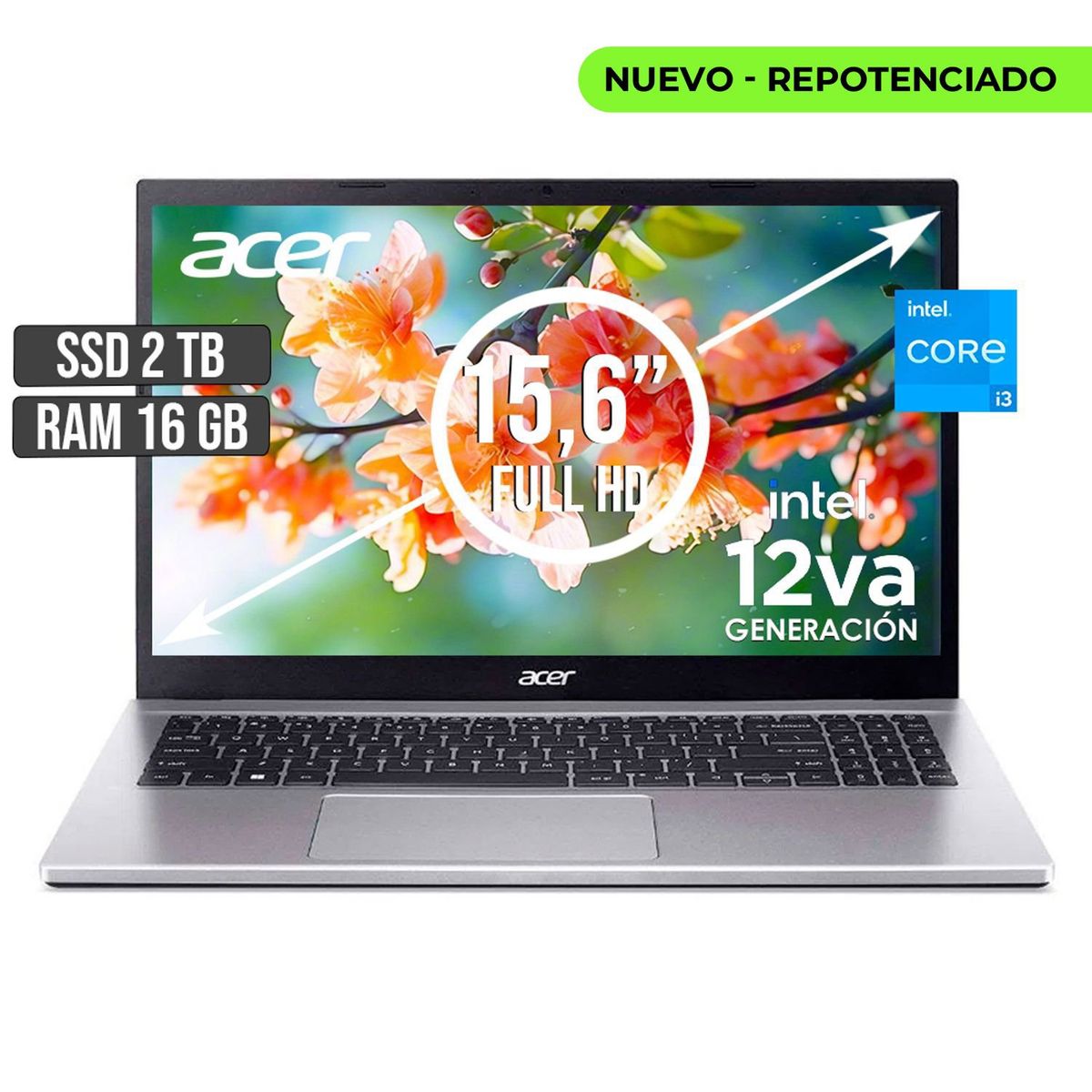 ACER - PORTATIL ACER INTEL CORE I3-1215U SSD 2TB RAM 16GB LED 15,6 FULL HD